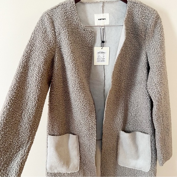 Koton Gray Knit Open Front Midi Long Coat Lightweight Fleece Size 34/ US XS NEW - Picture 4 of 7